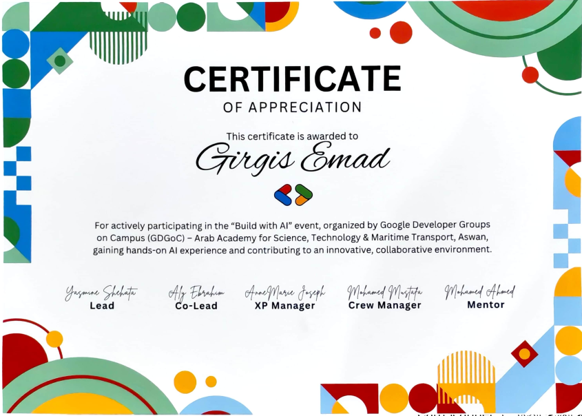 8th Place — Build with AI Hackathon (Google Developer Group)