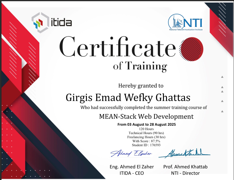 Full Stack Web Development - NTI & ITIDA